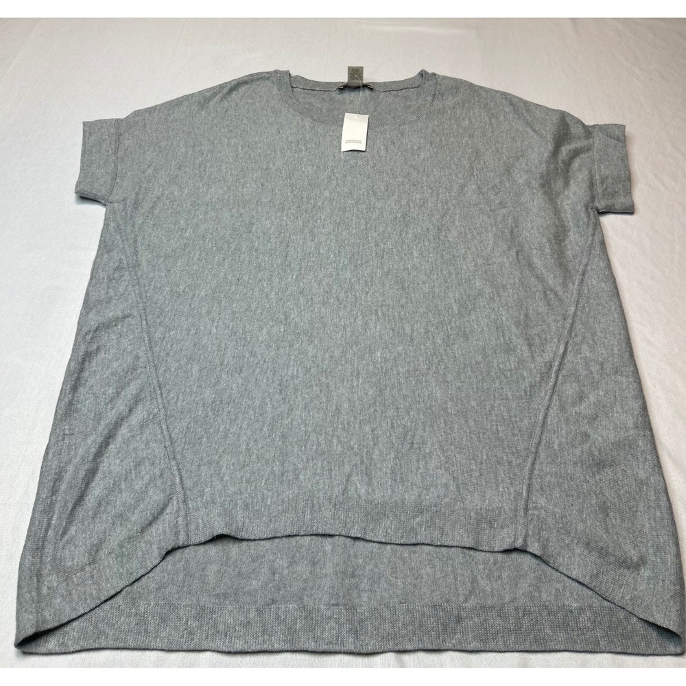 Loft Outlet Womens Gray Short Sleeve Crew Neck High Low Knit Sweater Top Size S